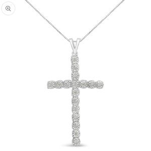 Haus of Brilliance Silver Diamond Miracle Set Cross Pendant Necklace 18"